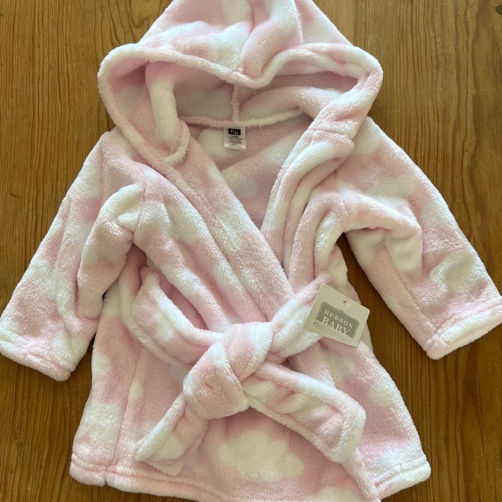 Hudson Baby Plush Pink and White Pajama Robe